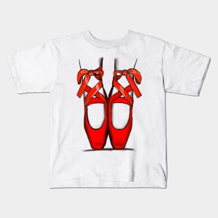 Ballet shoes - red ballet pointe shoes with ribbon laces Kids T-Shirt